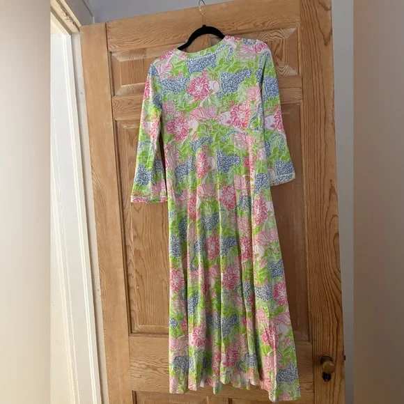 Lilly Pulitzer 100% Cotton Pink & Green Floral Maxi Dress size M - Picture 5 of 8